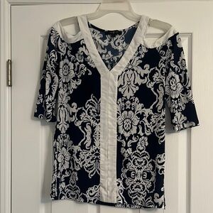 Navy and White Women's Top